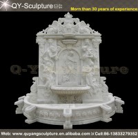 Artificial White Water Marble Wall Fountain Lady And Lion Head